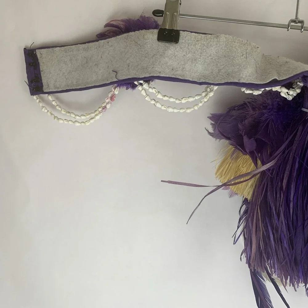 Vintage Hula Grass Skirt Hawaiian Polynesian Tiki Costume Feathers Handmade FLAW